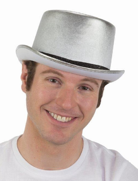 Shiny Metallic Silver Top Hat Adult Costume Accessory Jazz Dance Show Barbershop