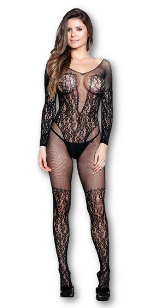 Be Wicked Luv Me Right Lace Bodystocking Fishnet Black Women's Lingerie QS