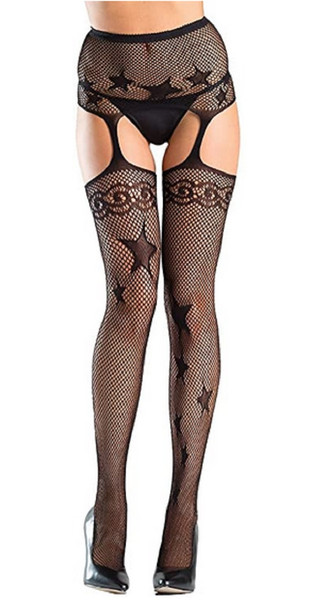 Be Wicked Fishnet Garterstrap Attached Fishnet Thigh Highs Women's Hosiery OS