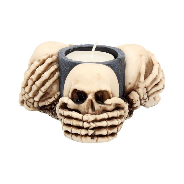 Nemesis Now Three Wise Skulls Tealight Holder See Hear Speak No Evil 11cm