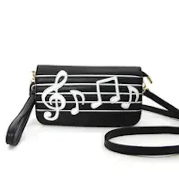 Music Notes Wristlet Shoulder Bag Purse Vinyl