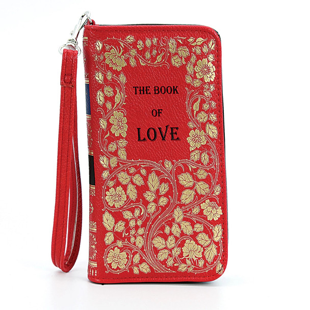 Book of Love Vintage Look Red Gold Wristlet Wallet Vinyl