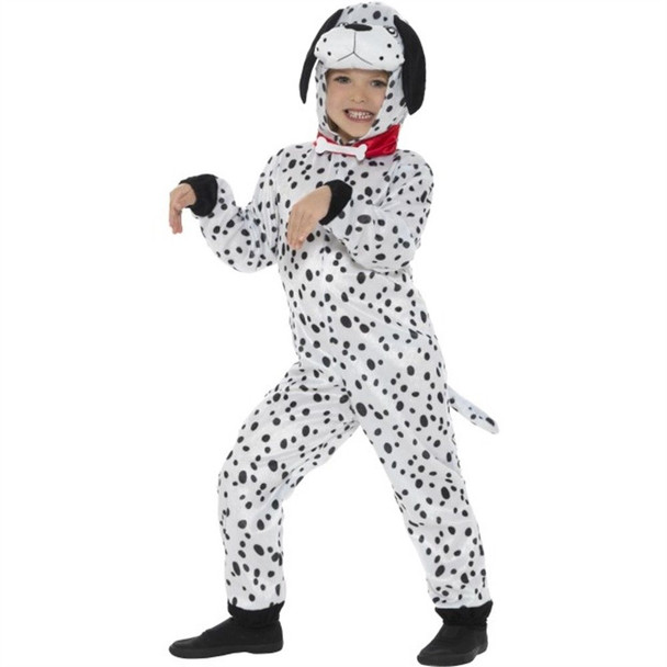 Kids Dalmatian Spotted Dog Hooded Jumpsuit & Tail Child Costume Spots MEDIUM