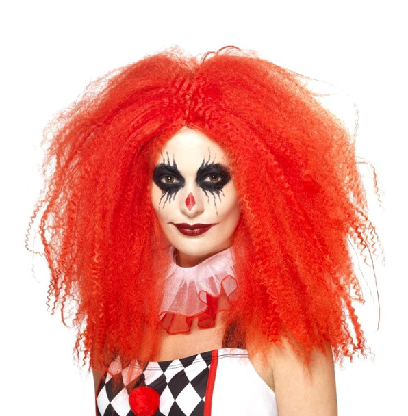 Frizzy Red Clown Wig Long Wavy Curly Crimped Adult Womens Costume Accessory