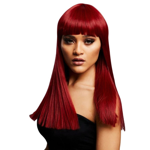 Fever Collection Alexia Ruby Red Long Blunt Cut With Fringe Wig Heat Styleable
