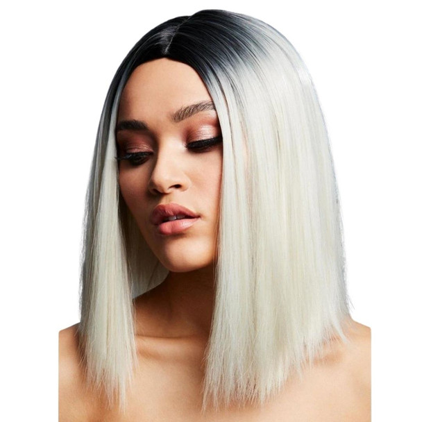 Fever Collection Asymmetric Long Straight Bob Ice Blonde Wig Heat Styleable
