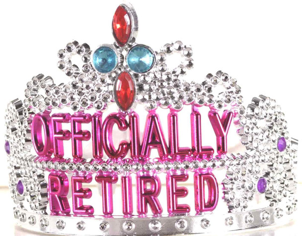 Officially Retired Retirement Party Silver Tiara Plastic Headpiece Gift Gag