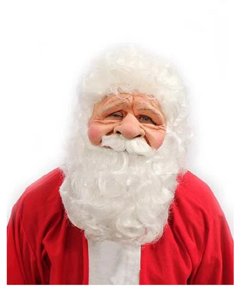 Jolly Santa Claus Latex Costume Mask Moving Mouth White Wig Beard Mustache Adult
