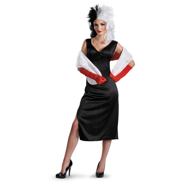 Disney Villains Cruella De Vil 101 Dalmatians Adult Women Costume & Wig LG 12-14