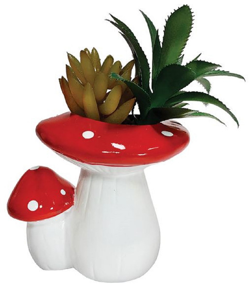Streamline Imagined Dual Mini Mushroom Ceramic Planter Succulent