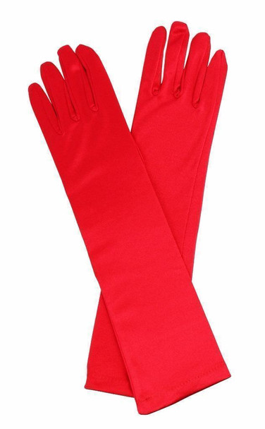 Elegant Stretch Red Satin Elbow Evening Length Gloves Costume Prom Accessory