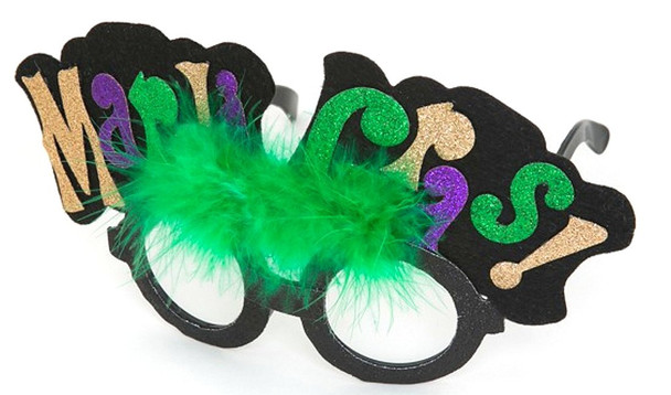 Mardi Gras Jester Glasses with green feather marabou Mask Costume Accessory