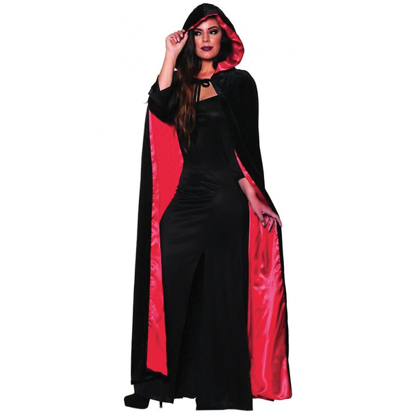 Velvet Hooded Cape With Red Satin Lining Adult Halloween Costume Accessory