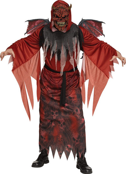 Winged Demon Hooded Robe Mask Wings Halloween Costume Adult Men's One Size
