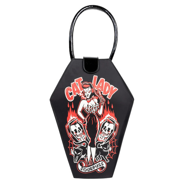 Sourpuss Clothing Cat Lady Sol Rac Original Art Coffin Purse Bag