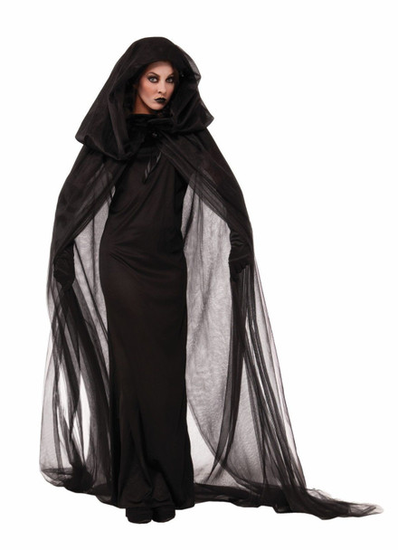 Haunted Black Cape & Dress Hood Costume Halloween Accessory Adult Women Ghost