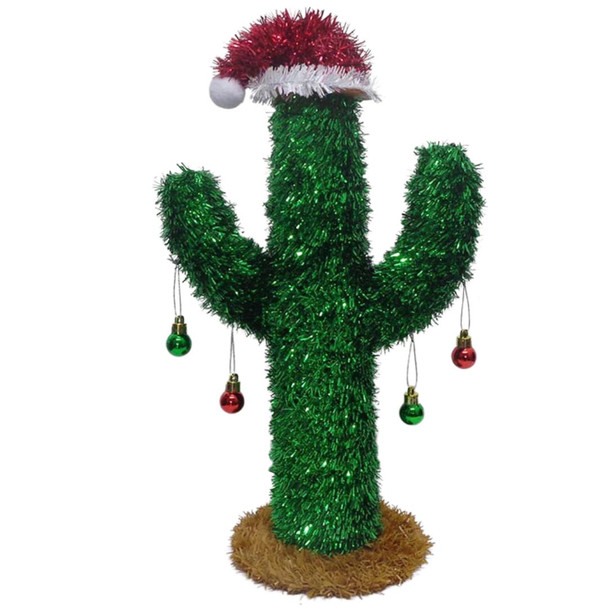 Tinsel Christmas Cactus 15.5" Standing 3D Xmas Holiday Decoration