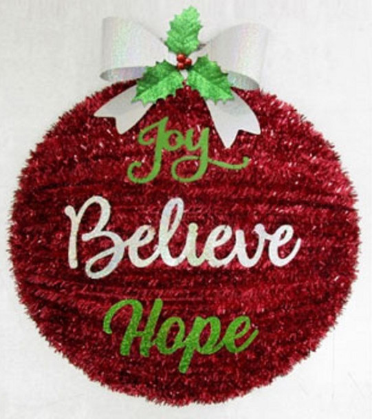 18" Round Tinsel Christmas Ornament 2D Xmas Holiday Hanging Decoration JOY