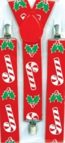 Red White Candy Cane Suspenders Elf Santa Costume Accessory Christmas