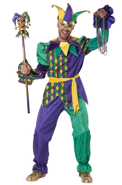 Deluxe Mardi Gras Court Jester Joker Carnival Festival Adult Unisex Costume MED