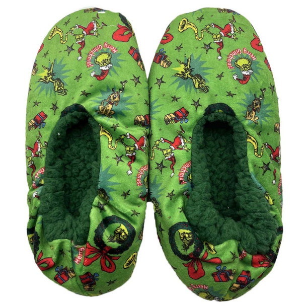 The Grinch That Stole Christmas AOP Cozy Fuzzy Slippers Socks Footies One Size