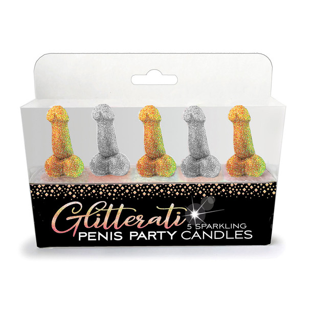 Glitterati Sparkling Gold Silver Glitter Penis Party Candles Adult Novelty 5/pk