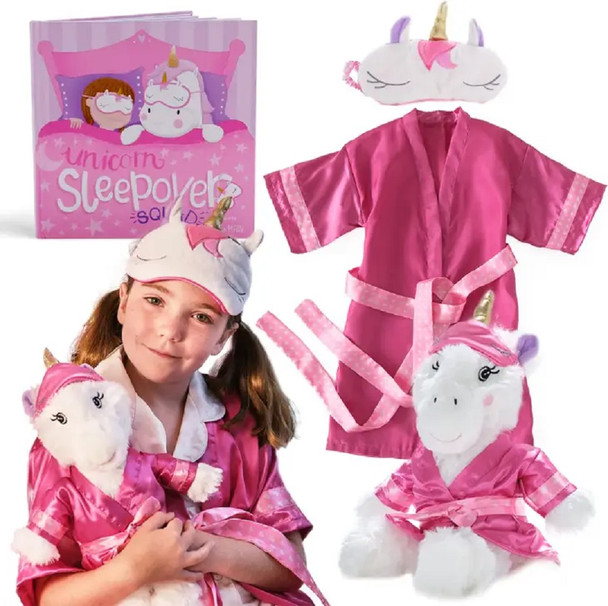 Tickle & Main Unicorn Sleepover Squad Party Gift Set Plush Book Mask & Robe