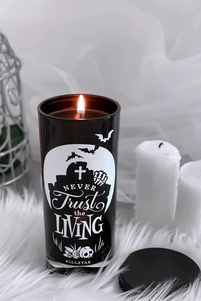 Killstar Never Trust The Living Candle With Lid Black Soy Wax Scented Goth Gift