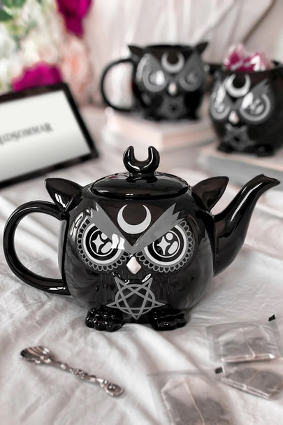 Haunted Homeware By Killstar Owl Teapot Ceramic Halloween Goth Kitchen Decor