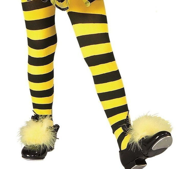 Bumble Bee Yellow Black Striped Tights Girl's Large Halloween Costume Accessory