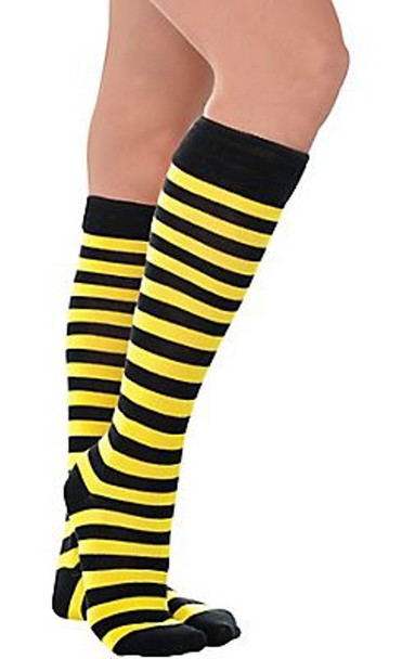 Bumble Bee Striped Socks Yellow Black Knee Highs Clown Adult Costume Accessory