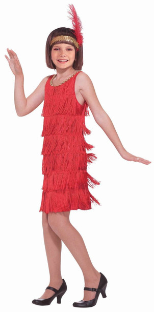 Roaring 20's Red Flapper Girl Costume Fancy Dress Charleston Fringe MEDIUM 8-10