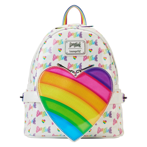 Loungefly Lisa Frank Logo Heart Detachable Rainbow Bag Mini Backpack