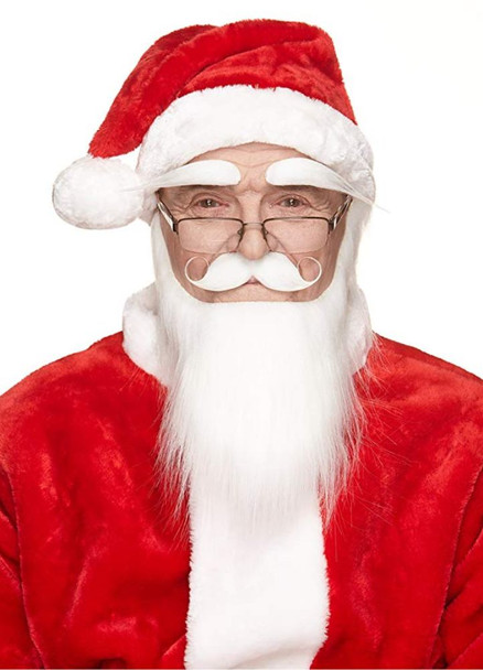 White Mustache Beard Eyebrows Set 3M Self Adhesive Facial Hair Mens Santa Claus