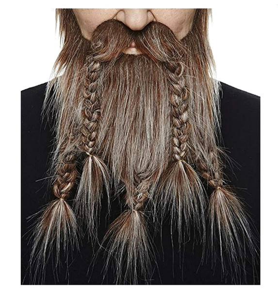 Dlx Brown/White Mustache Braided Beard 3M Viking Self Adhesive Facial Hair Mens