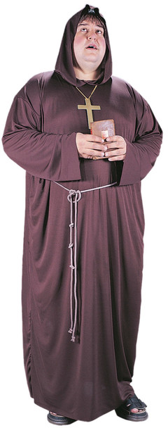 Men's Brown Medieval Monk Costume Hooded Friar Tuck Priest Adult Plus Size