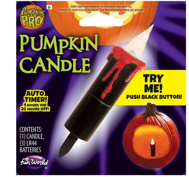 Fun World Pumpkin Pro Flickering Candle Auto Timer Halloween Decoration