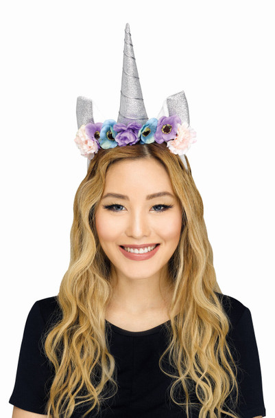 Fun World Unicorn Silver Shimmer Floral Headband Costume Accessory