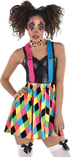 Neon Clown Kit Argyle Circus Set Skirt Tie Suspender Adult Costume Accessory 3pc