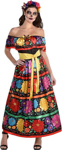 Day Of The Dead Sugar Skull Beauty Dress Halloween Costume Women's LRG 10-12