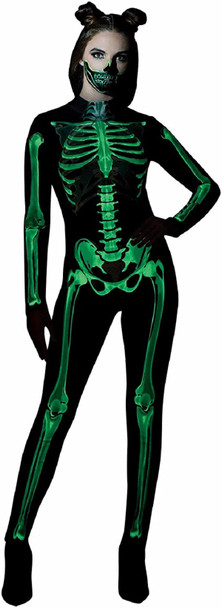 Black And Bone Catsuit Glow In The Dark Skeleton Bodysuit Women's Costume SM/MD