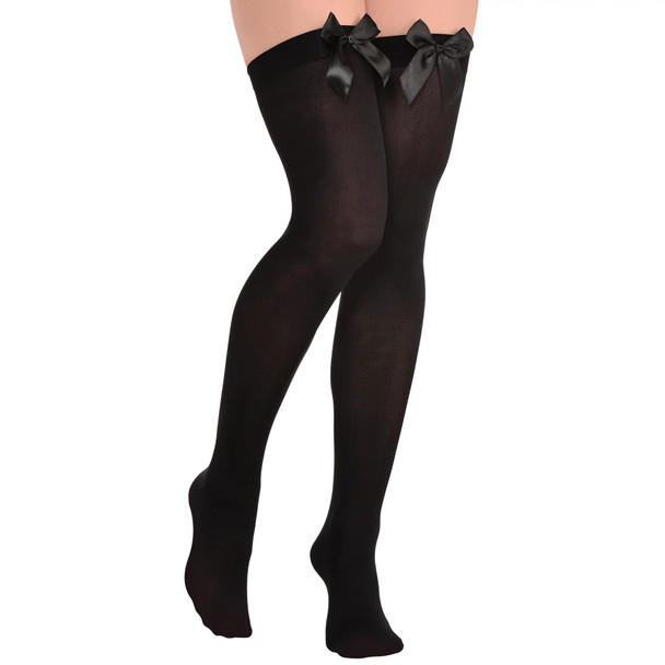 Black Thigh Highs with Black Satin Bow Adult Women's Costume Accessory One Size