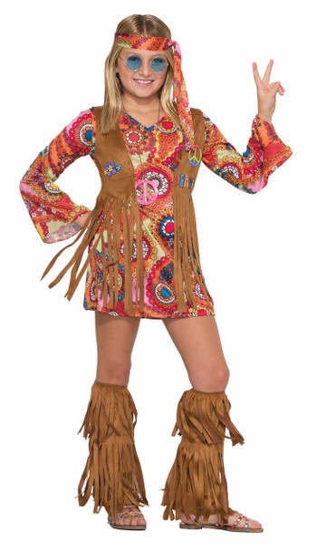 Peace Lovin' Hippie Child Girl's Halloween Costume 1970s Flower Power LG 12-14