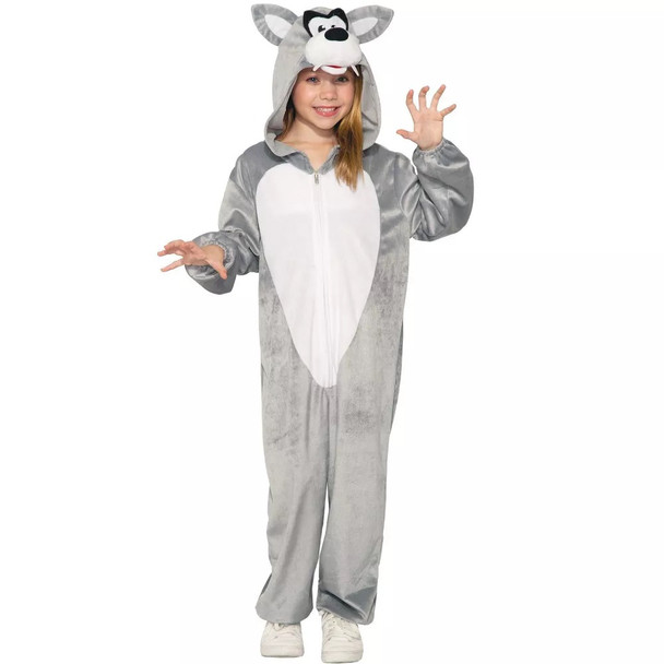 Grey Wolf Kids Costume Hooded Jumpsuit Child Size LARGE 12-14