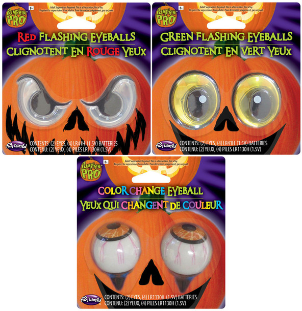 Light-Up Eyeballs For Pumpkin Decorating Creepy Funny Halloween Decor 1/PR