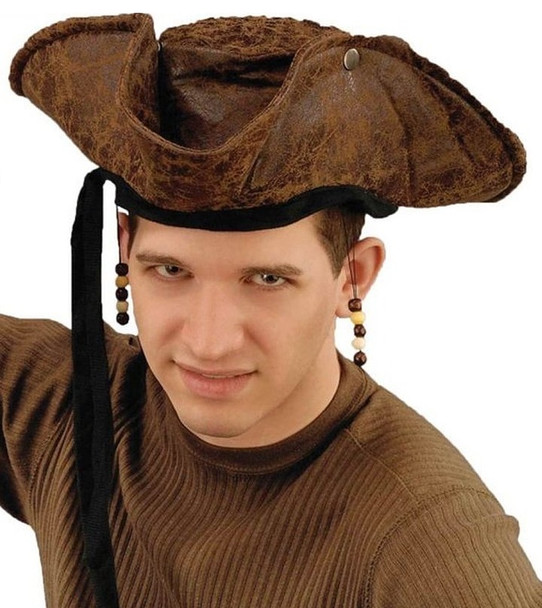 Tricorn Pirate Hat Swashbuckler Old Faux Leather Halloween Costume Accessory