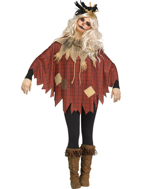Scary Scarecrow Adult Poncho Harvest Plaid Burlap Womens Men's Halloween Costume