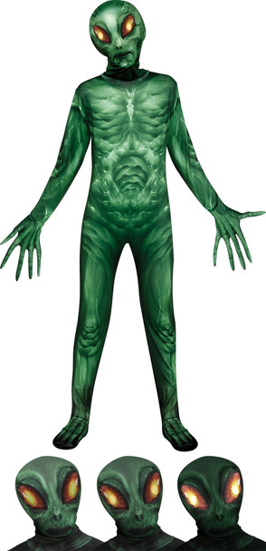 Fade In/Out Cosmic Alien Bodysuit Light-Up Eyes Kids Halloween Costume LRG 12-14