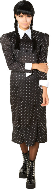 Wednesday Addams TV Show Flower Print Black Dress Women's Costume MEDIUM 8-10