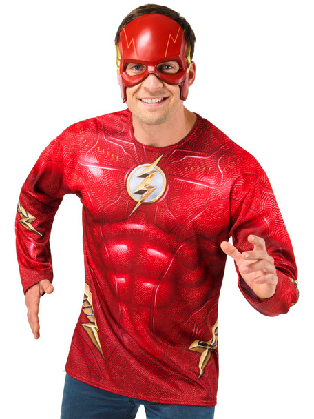 DC The Flash Costume Top Shirt & Mask Set Superhero Adult Men's X-LARGE